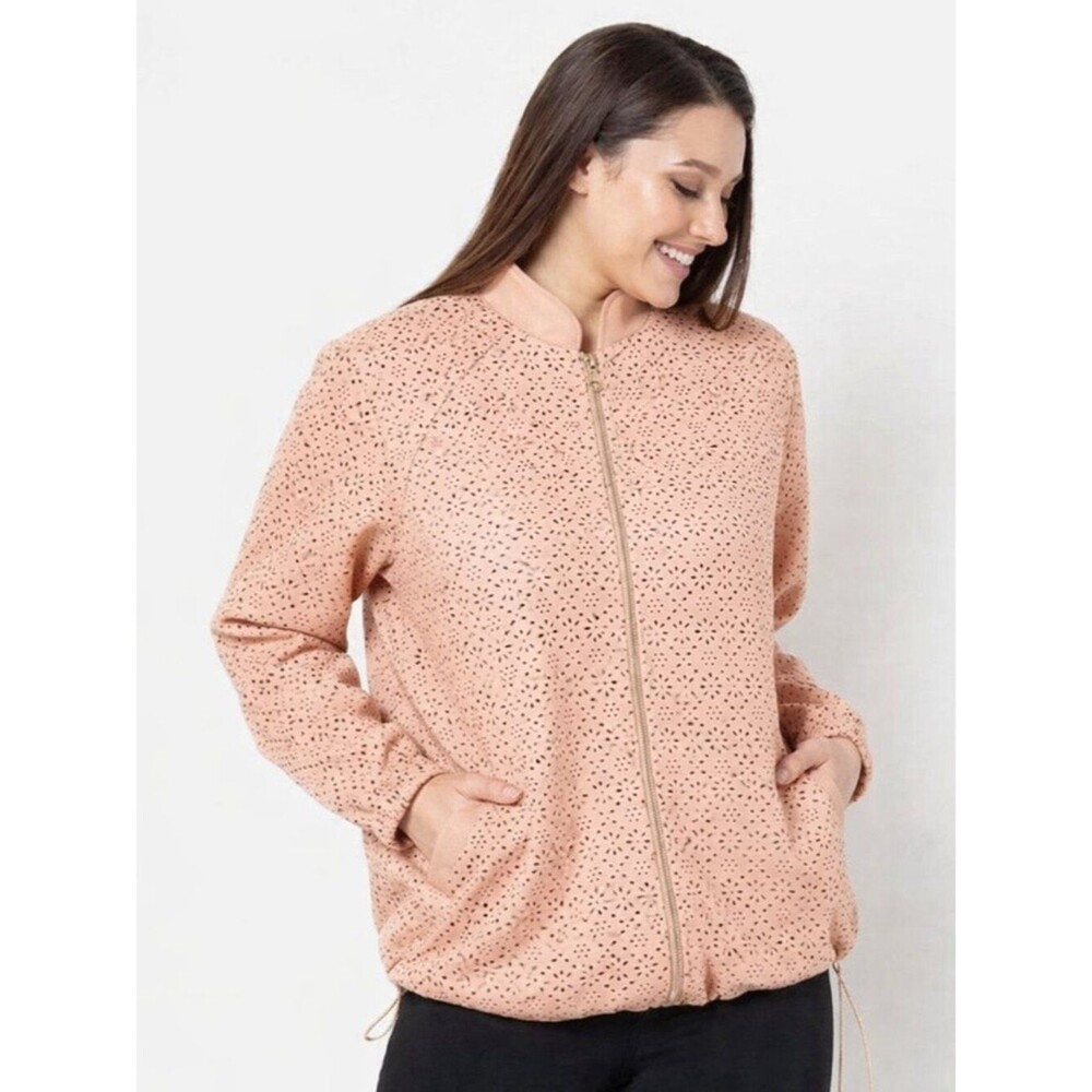 dennis basso Peach Perforated Bomber Jacket Size XL NWOT